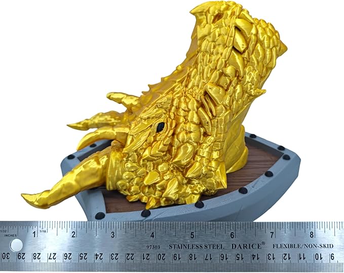 Dragon Head Trophy wall decoration - DND Decor - Ready for Painting - 3D Printed Fantasy Art - Gift for Gamers (Shiny Gold with Grey Shield)