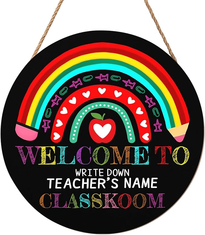 Personalized Welcome Sign for Classroom Custom Teacher Name Classroom Door Sign 12x12in Welcome to Our Classroom Door Hanging Sign Back to School Teacher Supplies Appreciation Gifts