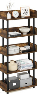 Furinno TURN-N-TUBE 5-Tier Display Shelf, Storage Shelves, Book Shelf, Open Shelves with Rounded Corner Top Edges, for Organization and Storage, Living Room, Home Office, Amber Pine
