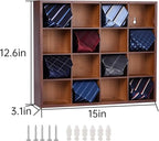 Wall Mounted Tie Rack - 16 Compartment Tie Organizer with Display Racks for Bedroom & Wardrobe