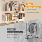 ONBRILL H3 Wall Mounted Closet System, Expandable Industrial Pipe Clothes Rack Clothing Rack for Hanging Clothes, Heavy Duty Closet Organizers and Storage in Wardrobe Closet, Pink