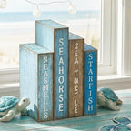 Lineshading 4 Pcs Summer Table Decoration Wooden Book Coastal Beach Decoration Blue and White Summer Tiered Tray Decor Wood Book Sign Farmhouse for Ocean Party Home Shelf Coffee Table