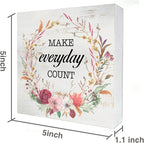 Inspirational Make Everyday Count Wood Box Sign Decor Rustic Motivational Quote Saying Wooden Box Sign Block Plaque for Wall Tabletop Desk Home Office Decoration