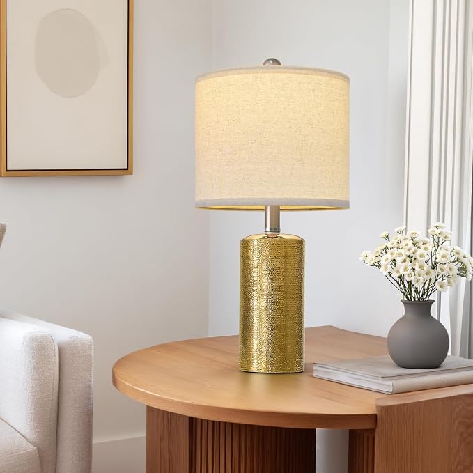 G-SAFAVA 20.5" Small Table Lamps for Living Room Lamp Single Ceramic Lamps for Bedroom Bedside Lamps Modern Boho Lamps for Night Stands Farmhouse Nightstand Lamp Side End Table Lamp, Gold