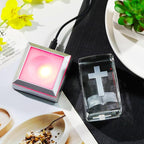 YWHL 3D Crystal Cross Figurine with Colorful Light Base, Laser Engraved Bible Religious Gifts for Women Men, Christian Collectible Decoration for Home Office