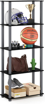 Furinno Turn-N-Tube 5-Tier Multipurpose Shelf / Display Rack / Storage Shelf / Bookshelf, Square Tubes, Black/Grey