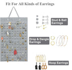 Hanging Earrings Organizer, Wall Earring Holder with 2 Hooks, Holds Up To 300 Pairs, Compact Design, Soft Material-Silber Grey