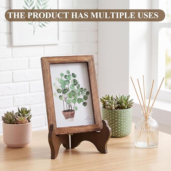 Tatuo 2 Packs Wooden Plate Stands for Display, Plate Holder Display Stand, Picture Frame Stand Easels, Tabletop Art Holder, Book Dish Decorative (8 Inch,Brown)