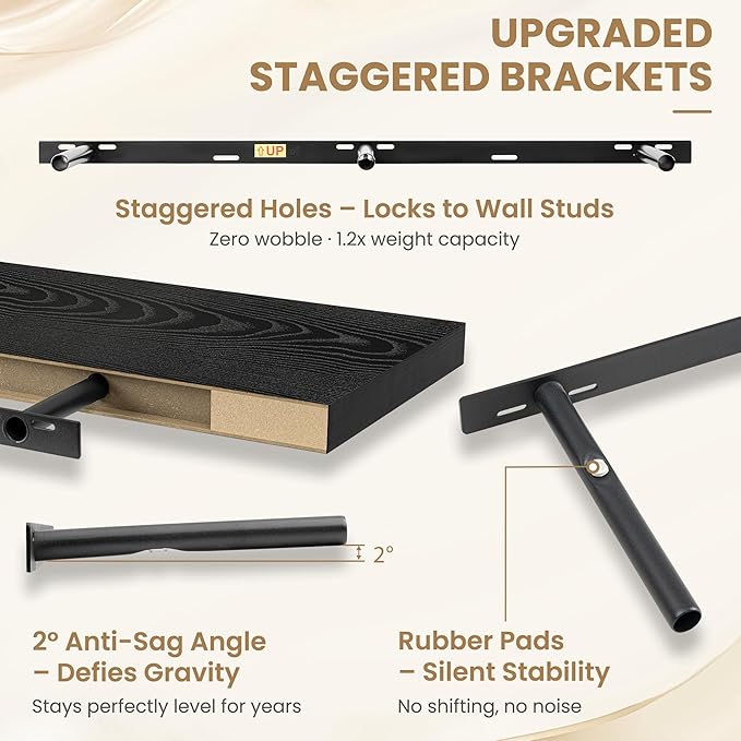 FLYJOE 55 Inch Long Floating Shelves for Wall Set of 1, 12" D Wood Grain Bathroom Shelves with Invisible Brackets, Easy Install Engineered Wood Storage Shelves for Kitchen, Living Room, Bedroom