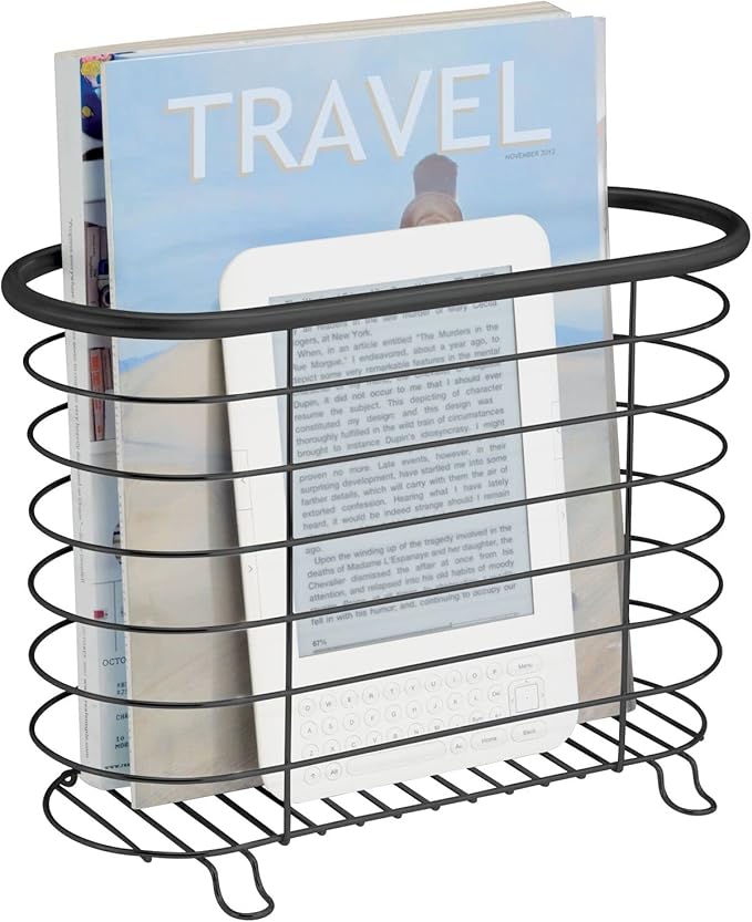 mDesign Newspaper and Magazine Rack for Bathroom, Office, Entryway - Matte Black