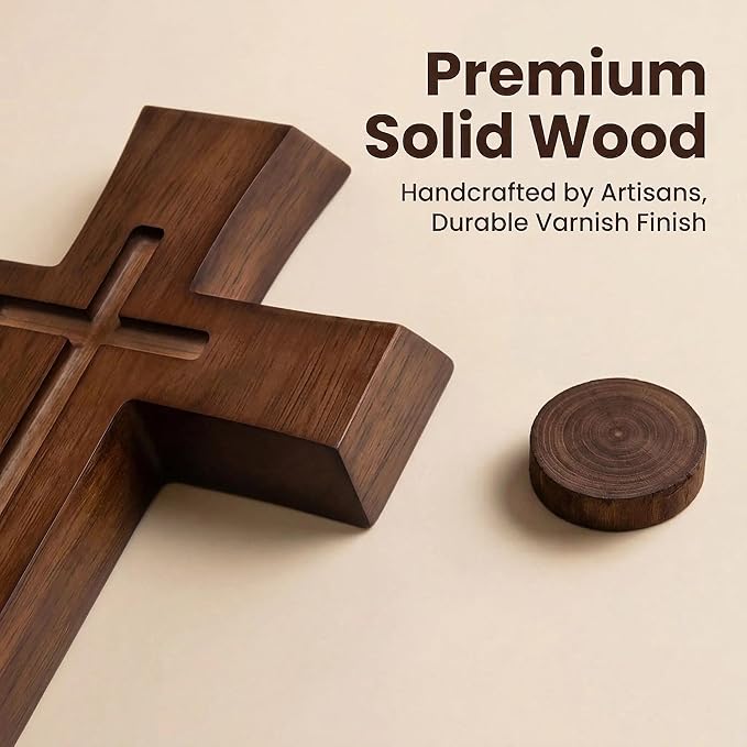 YOYAI Wooden Cross Wall Decor, Handcrafted Christian Cross 9.96”, Solid Wood Religious Wall Hanging, Faith Home Decor for Prayer Room, Baptism Gift, Easter & Christmas