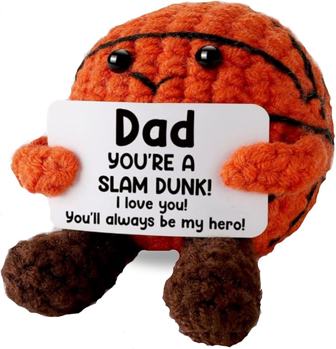 Funny Crochet Mini Basketball for Dad, Positive Basketball Crochet Inspiring Mental Health Gift, Emotional Support Crochet for Dad