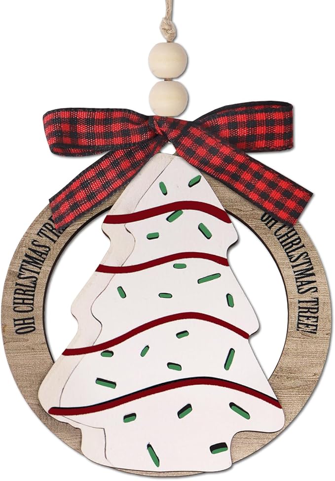 Christmas Wreath Ornaments for Trees Decorations, Wooden Bell Hanging Charms Xmas Tree Decorative DIY Craft Hanging Ornaments for Christmas Decorations