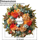 WANNA-CUL 24 Inch Spring Hydrangea &Peony Wreaths for Front Door, Summer Fall Door Wreath with Orange Dahlia Flowers for Wedding or Indoor&Outdoor Decoration