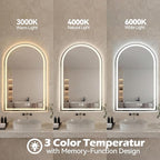 Sweetcrispy 24“ x 32” LED Bathroom Backlit Mirror with Lights, Arched Vanity Mirror with Anti-Fog, Dimmable, 3-Color Light, Memory Function, Tempered Glass