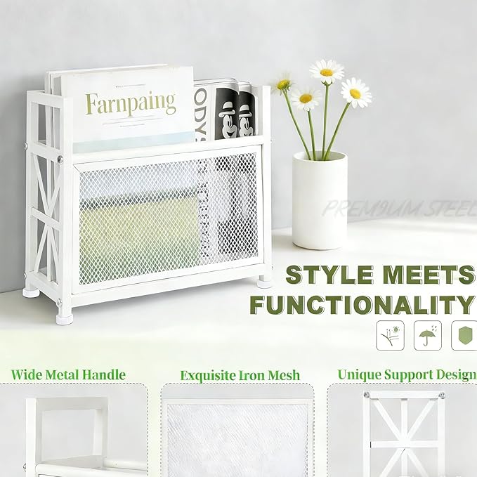 White Magazine Holder, Magazine File Holder, Magazine Rack Floor Magazine Basket, Magazine Stand for Letters, Magazines, Books, Newspapers, Folder Organizer Bin for Books
