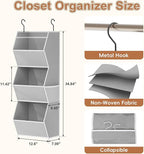 Hanging Closet Organizer 3 Shelf Collapsible Bedroom Closet Organizers and Storage Hanging with Mesh Pockets for Clothes, Fabric Hanging Storage Bins for Wardrobe Closet Organization and Storage, Grey