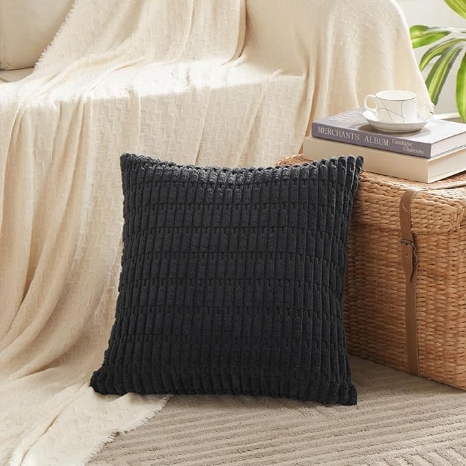 Fancy Homi 4 Packs Decorative Throw Pillow Covers for Living Room Couch Bed, Modern Farmhouse Boho Home Décor Accent Cushion Case, 20" x 20", Black