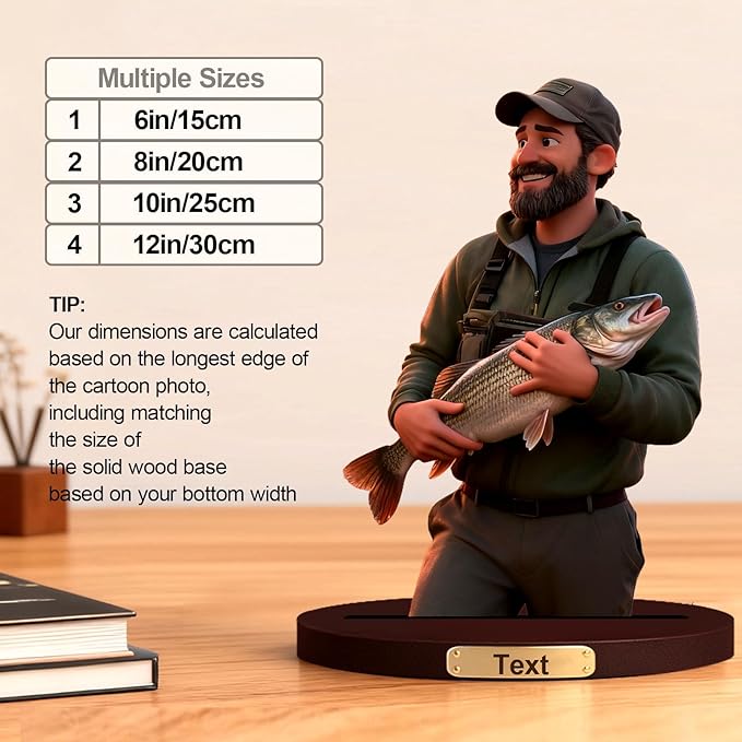 Personalized 3D Cartoon Photo Fishing Figurine Desktop Ornament Home Office Bedside Table Decoration From Your Photos To Office Desk Frames Gift‘S For Fathers Enthusiasts (Fishing cartoon)