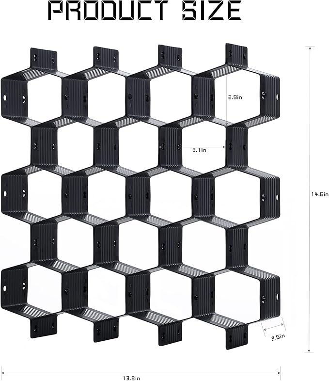Honeycomb Separator Adjustable Drawer Organizer Divider for Underwear Belt-Scarf Socks Organizer (Black)