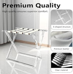 Acrylic Luggage Rack for Guest Room,Folding Luggage Rack with Leather Straps,Holds up to 120 lbs Suitcase Stand for Bedroom, Living Room and Hotel (Beige Leather)