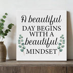 Motivational Eucalyptus Wall Art Decor, Inspirational Green Botanical Pictures Positive Quotes Canvas Painting Posters for Office Living Room Bedroom Decoration (8 X 8 Inches, Framed)