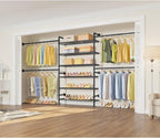 Timate S3X PLUS Closet System, Expandable Wall Mounted Closet with 6 Adjustable Shelves & 4 Expandable Hanger Rods, Industrial Pipe Clothing Rack for Hanging Clothes, Fits Spaces 6'11"- 9'10", Black