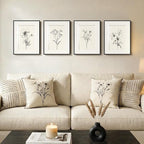 Framed Black and White Floral Wall Art Set, Vintage Minimalist Botanical Prints Artwork for Walls, Neutral Flower Pictures for Modern Farmhouse Bedroom Living Room Bathroom Wall Decor, 12x16 Inch