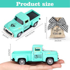 Hxezoc Coffee Decor for Coffee Bar Metal Truck with Coffee Beans Burlap Sack Vintage Pickup Mini Diecast Truck for Farmhouse Coffee Station Home Coffees Bar Tabletop Decorations (Blue)