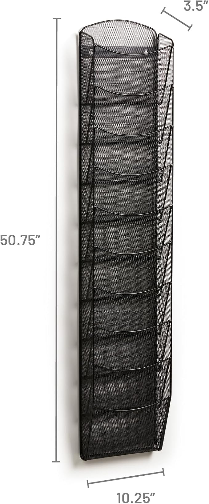 Safco Onyx Mesh Magazine Holder, Display Rack with 10 Pockets, Brochure Organizer, Commercial-Grade Steel Construction, Black