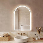 Sweetcrispy 24“ x 32” LED Bathroom Backlit Mirror with Lights, Arched Vanity Mirror with Anti-Fog, Dimmable, 3-Color Light, Memory Function, Tempered Glass