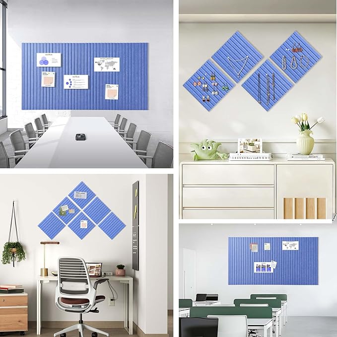 Large Cork Board for Office, 8 Pack Felt Wall Tiles with Slat Wall Paneling and Safe Removable Adhesive Tabs, Felt Bulletin Board Pin Board Cork Boards for Walls - Sky Blue