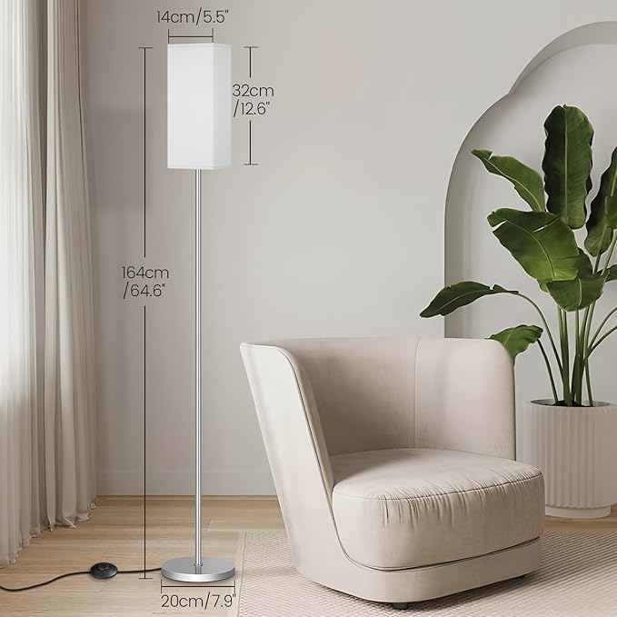 64.6" Floor Lamp, Pole with Foot Switch, Modern Standing Lamp Lamp, Minimalist Freestanding Lamp (Bulb Not Included), for Living Room, Bedroom Office ETL Listed, Silver and White SCW07LD05