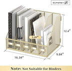 SUPEASY Desk Organizers Metal Desk Magazine File Holder with 5 Vertical Compartments Rack File Organizer for Office Desktop, Classroom, Home Workspace, Golden Yellow