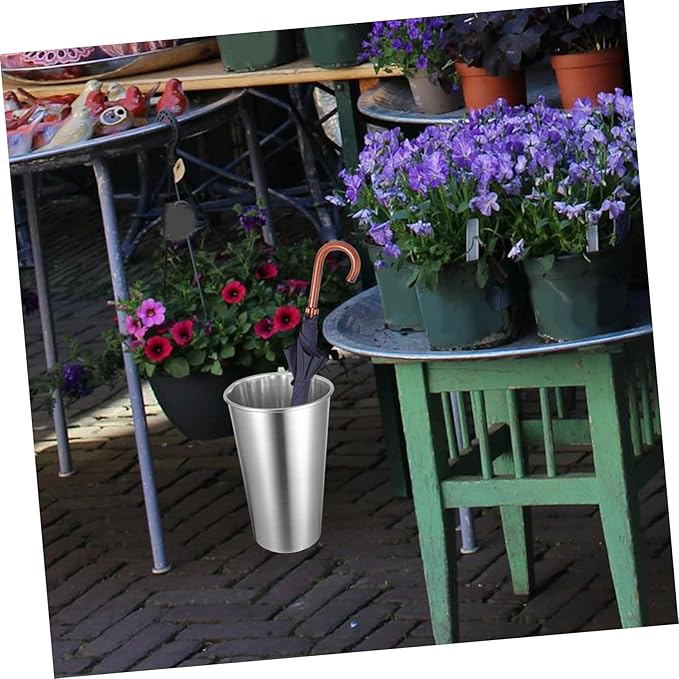 Luxshiny Aluminum Umbrella Stand Waterproof Round Umbrella Storage Bucket for Home Entryway Walking Stick Organizer