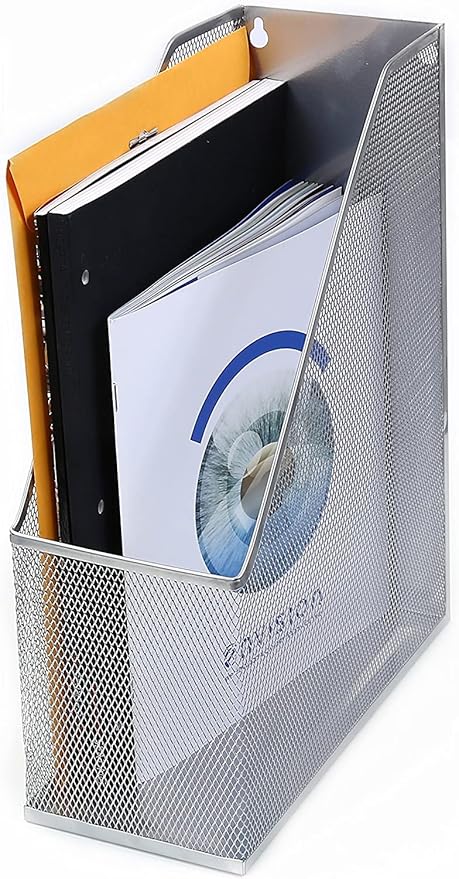 YBM HOME Mesh Steel Magazine File Holder (12, Silver)