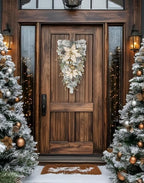 27.5" Artificial Christmas Teardrop Swag with Champagne Poinsettia, Pine Cones, Berries & Ornaments, White Cedar Branch Base for Christmas Thanksgiving Winter Holiday Front Door and Wall Decoration