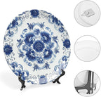 Blue and White Pottery Ceramic Decorative Plate, Chinese Style Decorative Dish with Stand, Floral Design Bone China Decorative Plates Art Porcelain Plate for Living Room Hallway Table Decor
