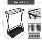 15 Slot Umbrella Stand with 8 Hooks – Heavy Duty Metal Indoor Umbrella Rack Holder with Removable Drip Tray – Large Commercial Entryway Organizer for Office, Lobby or Home