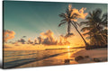 Beach Wall Art Palm Tree Pictures Sunset Coastal Landscape Bathroom Wall Decor Tropical Ocean Canvas Prints Nature Seascape Painting Artwork for Living Room Bedroom Office Home Decoration 24x48"