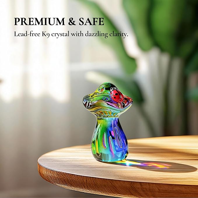 H&D HYALINE & DORA Cute Crystal Mushroom Figurine Mini Colorful Mushroom Ladybug Figurines for Fairy Garden Terrarium Accessories Decor