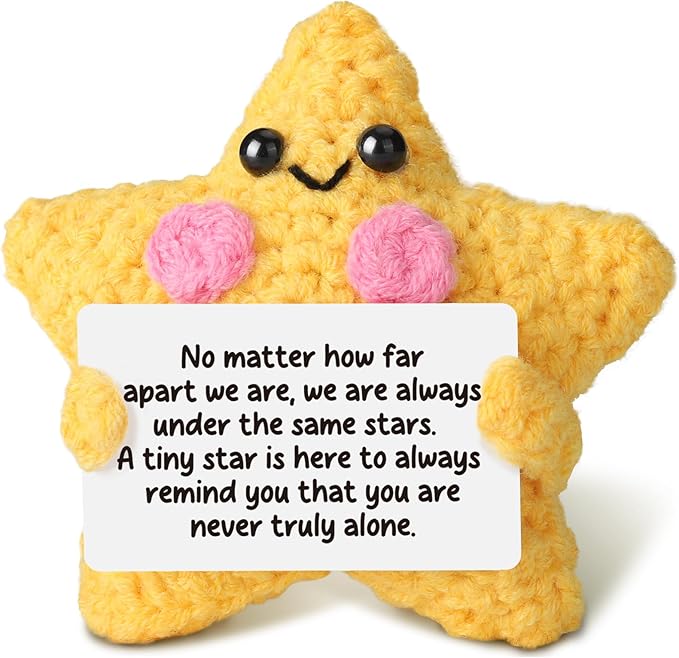 Crochet Yellow Star Doll Friendship Gift - Emotional Comfort Support Decor, Long Distance Relationship Moving Away Farewell Goodbye Leaving Gifts for Women Friend Couple Boyfriend Girlfriend Coworker