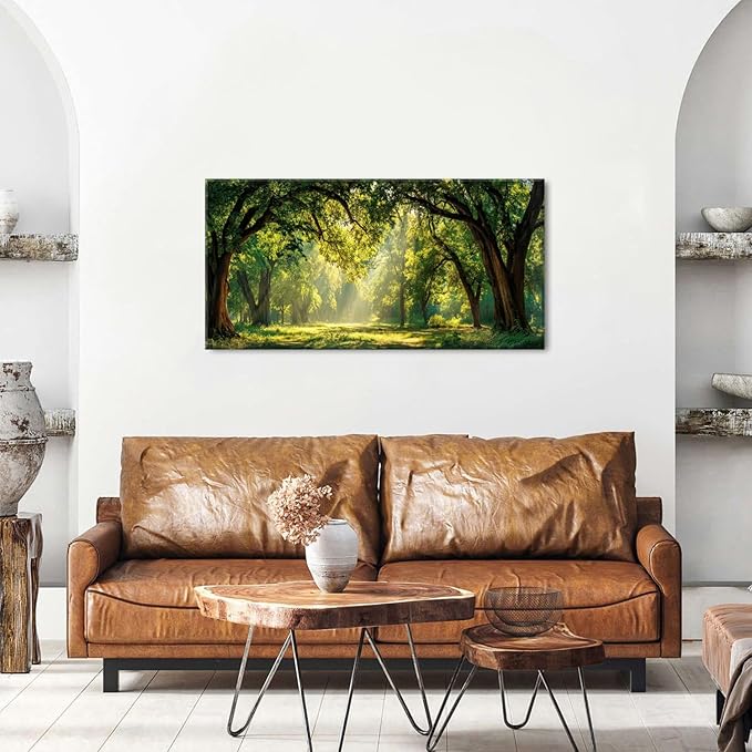 Forest Wall Art for Living Room Nature Green Forest Landscape Canvas Pictures Wall Decor Large Sunlight Woodland Paintings Sunshine Trees Scenery Photo Prints Bedroom Office Home Decoration 20x40"