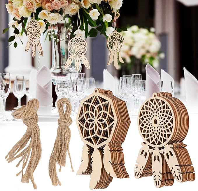 Wooden Dreamcatcher, 20Pcs Unfinished DIY Dream Catchers Kits Mini Decorative Hanging Ornaments Wall Craft for Home Bedroom Decoration