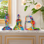 Colorful Abstract Yoga Figurines Set of 3 - Vibrant Graffiti Art Sculptures, Modern Home Decor Accents, Unique Gift for Yoga Lovers, Meditation Room & Living Room Shelf Desk Decor