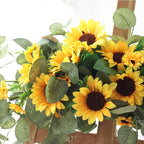 Artificial Sunflower Swag,Handmade Floral Garland Decorative Swag with Green Leaves,Handmade Floral Wreath Decorative Sunflower Wreath,Hanging Arch Garland