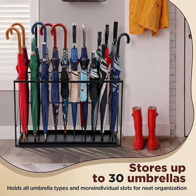 Colingmill Folding Umbrella Storage Stand Rack Holder Organizer Free Standing Umbrella Rack with Removable Drip Tray for Entryway Home Office Hotel Entry Hallway (L35.51 X W11.89 X H19.69 Inch)