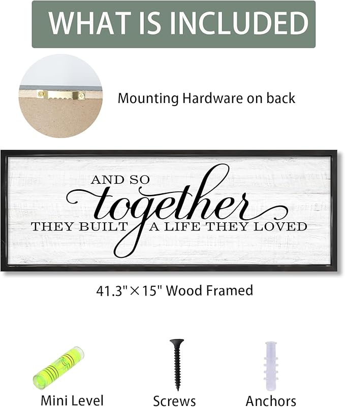 Rutiyoka Farmhouse Wall Decor: 'and so Together They Built a Life They Loved' Sign, 41.3''15'' Framed Wood Wall Art for Bedroom Couples Room Decor (Black Frame)