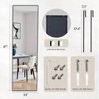 DUMOS 47"x14" Full Length Door Mirror, Full Body Mirror with Aluminum Alloy Thin Frame, Leaning or Hanging, Suitable for Bedroom, Livingroom, Cloakroom, Black