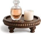 EOSAHR Acacia Round Wood Riser for Home Decor - Retro Beaded Pedestal Tray for Perfume Organizer, Plant Stand & Sponge Holder - Ideal for Kitchen Decor & Apartment Decor(Dark Acacia)